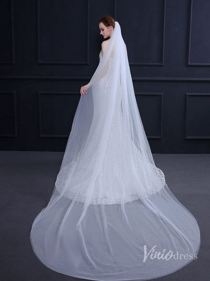 Simple 2 Tier Tulle Cathedral Veil Viniodress TS18015-Bridal Veil 2025 -Viniodress-Ivory-