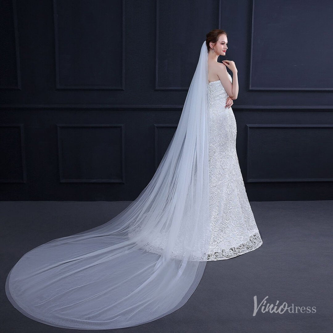 Simple 2 Tier Tulle Cathedral Veil Viniodress TS18015-Bridal Veil 2025 -Viniodress-Ivory-