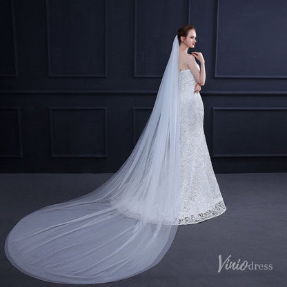 Simple 2 Tier Tulle Cathedral Veil Viniodress TS18015-Bridal Veil 2025 -Viniodress-Ivory-