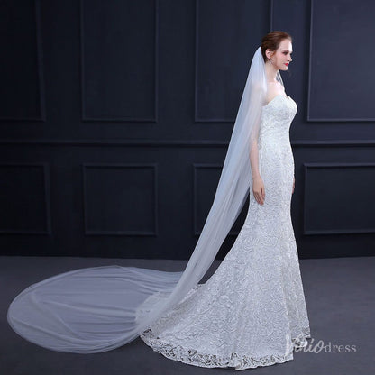 Simple 2 Tier Tulle Cathedral Veil Viniodress TS18015-Bridal Veil 2025 -Viniodress-Ivory-