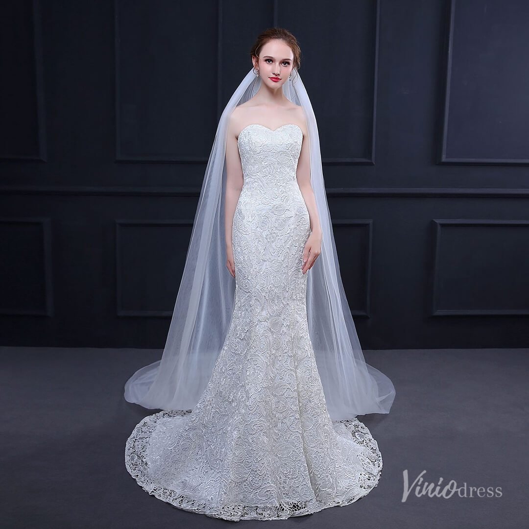 Simple 2 Tier Tulle Cathedral Veil Viniodress TS18015-Bridal Veil 2025 -Viniodress-Ivory-