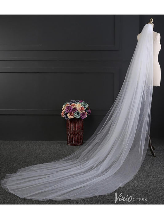 Simple 2 Tier Tulle Long Veil Viniodress-Bridal Veil 2025 -Viniodress-Ivory-