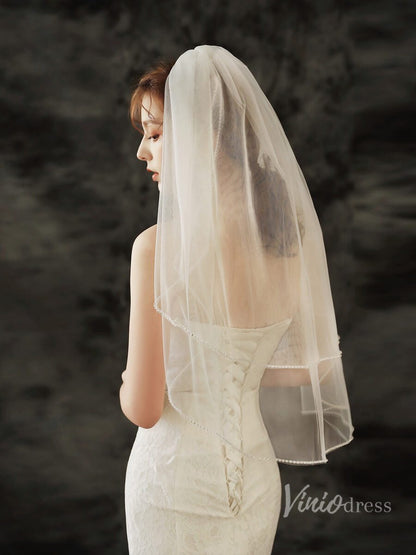 Simple 2 Tier Tulle Short Veil Viniodress TS1919-Bridal Veil 2025 -Viniodress-Ivory-