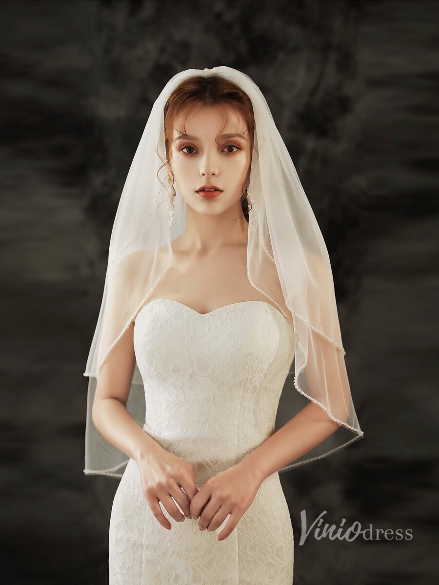 Simple 2 Tier Tulle Short Veil Viniodress TS1919-Bridal Veil 2025 -Viniodress-Ivory-