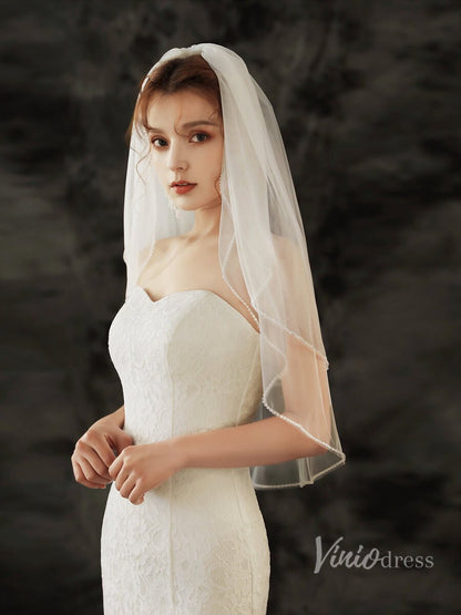 Simple 2 Tier Tulle Short Veil Viniodress TS1919-Bridal Veil 2025 -Viniodress-Ivory-