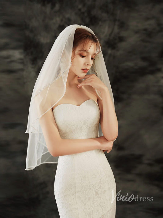 Simple 2 Tier Tulle Short Veil Viniodress TS1919-Bridal Veil 2025 -Viniodress-Ivory-