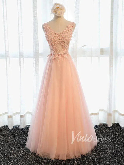 Simple A Line Formal Dresses Floral Bodice FD1344-formal dresses 2025 -Viniodress-Blush Pink-Custom Size-