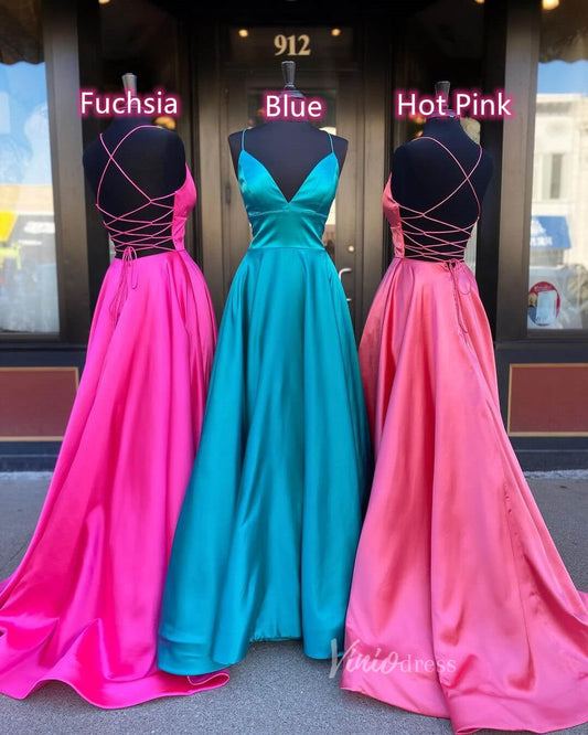 Simple A-line Satin Prom Dresses with Pockets Formal Evening Dress FD1359B-prom dresses 2025 -Viniodress-Fuchsia-Custom Size-