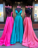 Prom Dress 2025 Simple A-line Satin Prom Dresses with Pockets Formal Evening Dress FD1359B-unique prom dresses-Fuchsia-Custom Size-Viniodress