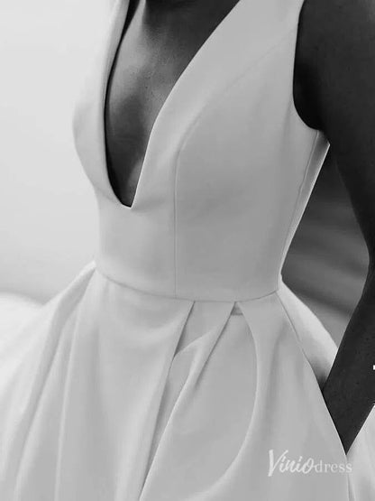 Simple Classic Thigh Split Wedding Dresses with Pockets Viniodress VW1120-wedding dresses 2025 -Viniodress-Ivory-Custom Size-
