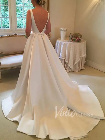 Simple Backless Satin Wedding Dresses Chapel Train VW1237-wedding dresses 2025 -Viniodress-Ivory-Custom Size-