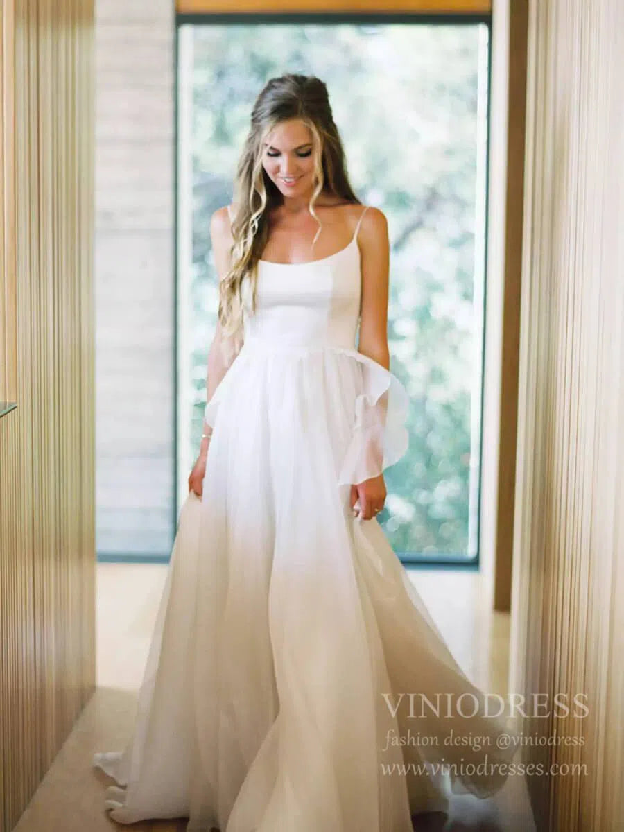 Cheap Simple Beach Wedding Dresses with Spaghetti Straps VW1399-wedding dresses-Viniodress-Ivory-Custom Size-Viniodress