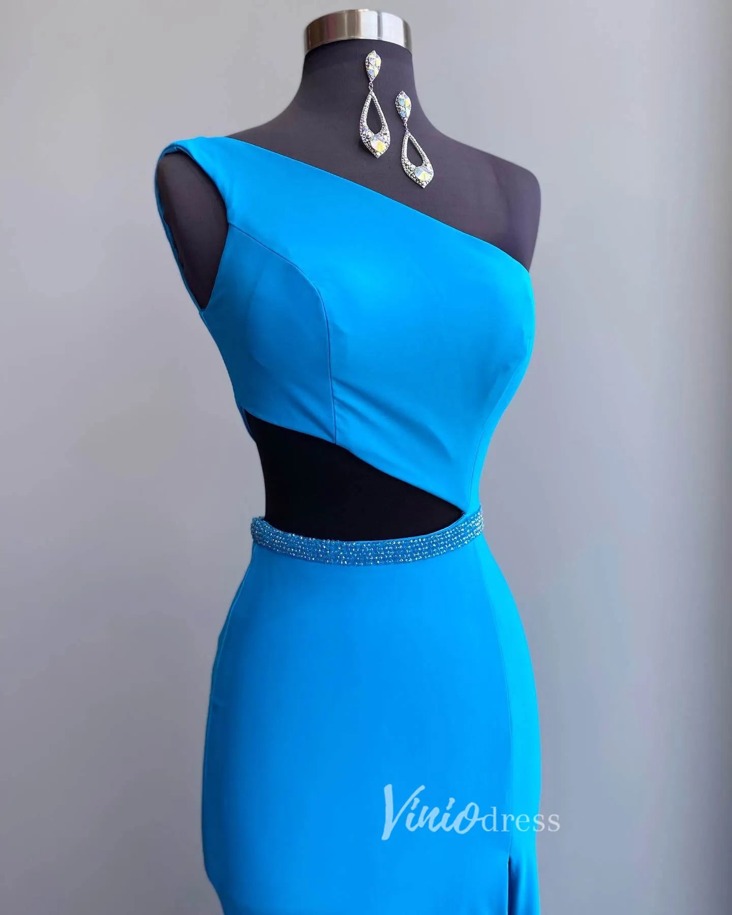 Simple Black One Shoulder Prom Dresses with High Slit FD2710-prom dresses 2025 -Viniodress-Black-Custom Size-