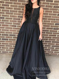 Prom Dress 2025 Simple Cheap Black Satin Prom Dresses with Pockets FD1831-unique prom dresses-Black-Custom Size-Viniodress