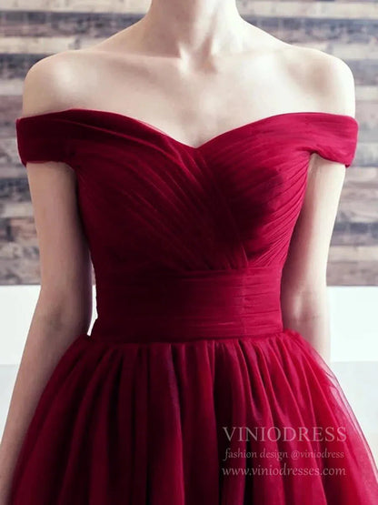 Simple Burgundy Homecoming Dresses Off the Shoulder Graduation Dress SD1221-Homecoming Dresses 2025 -Viniodress-Burgundy-Custom Size-