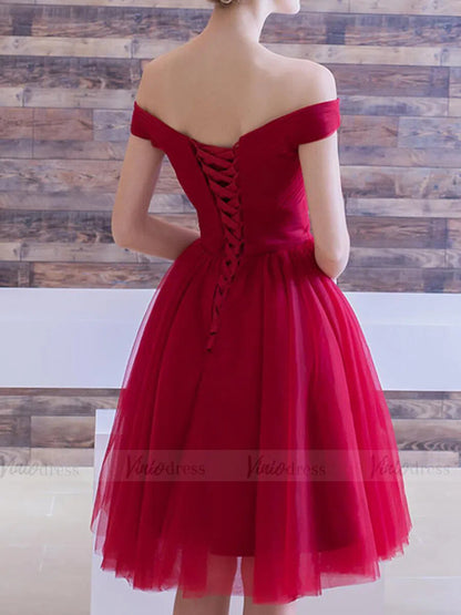 Simple Burgundy Homecoming Dresses Off the Shoulder Graduation Dress SD1221-Homecoming Dresses 2025 -Viniodress-Burgundy-Custom Size-