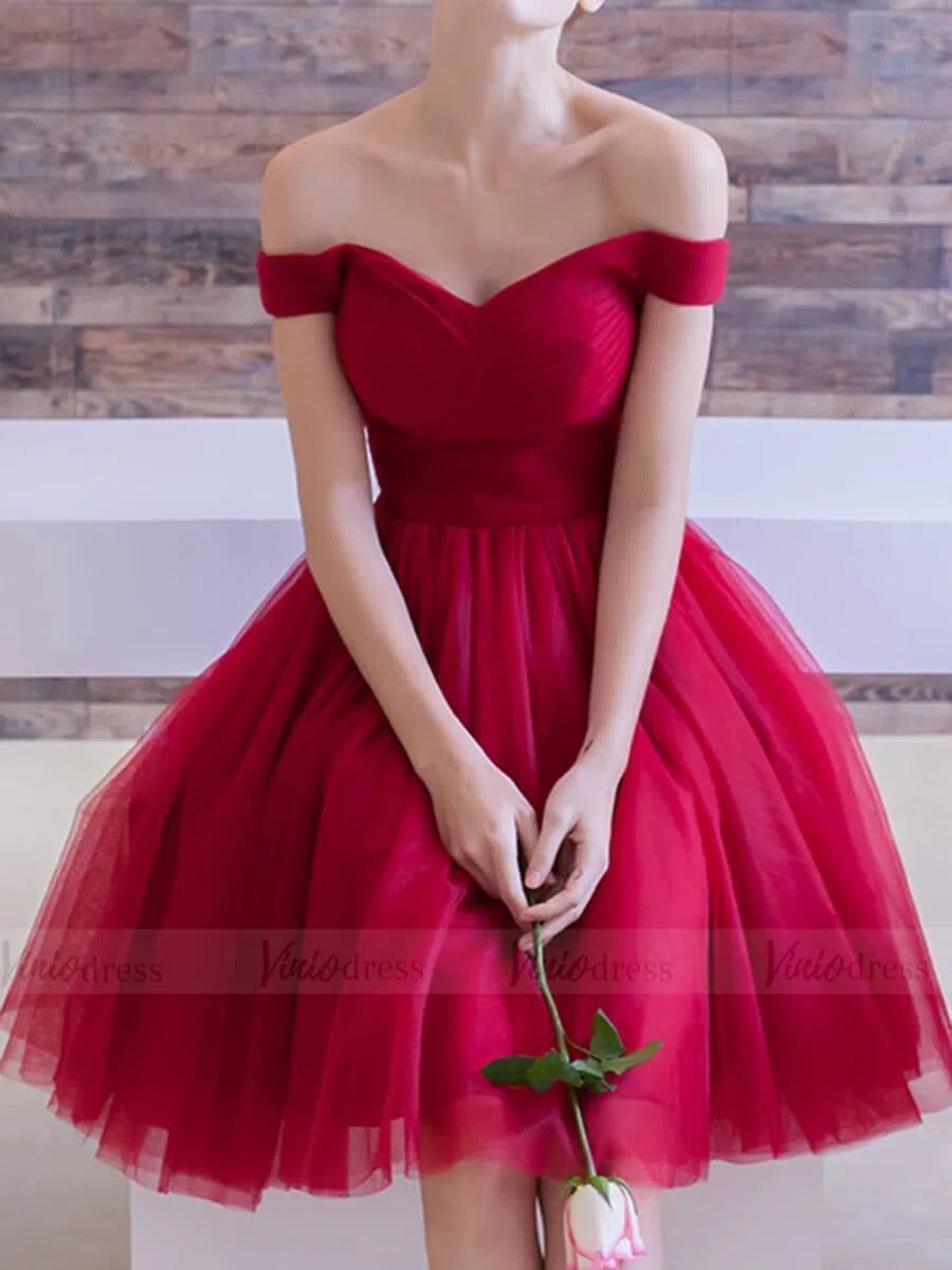 Short Prom Dresses 2025 Simple Burgundy Homecoming Dresses Off the Shoulder Graduation Dress SD1221-homecoming dresses-Viniodress-Red-Custom Size-Viniodress