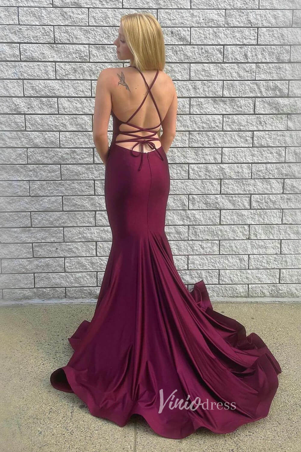 Simple Burgundy Mermaid Prom Dresses Spaghetti Strap Lace-up Back Evening Dress FD3521-prom dresses 2025 -Viniodress-Burgundy-Custom Size-
