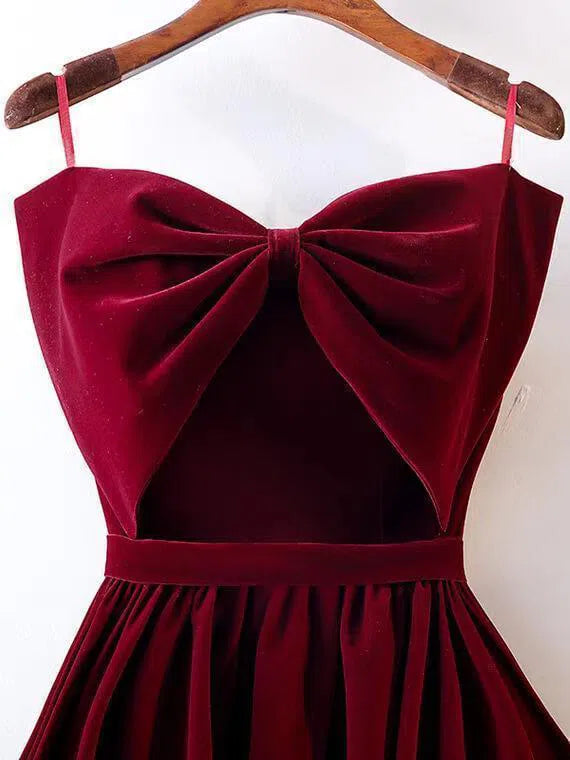 Prom Dress 2025 Simple Burgundy Velvet Prom Dresses Spaghetti Strap Formal Dress FD1007-unique prom dresses-Burgundy-US 2-Viniodress