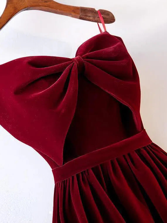 Prom Dress 2025 Simple Burgundy Velvet Prom Dresses Spaghetti Strap Formal Dress FD1007-unique prom dresses-Burgundy-US 2-Viniodress