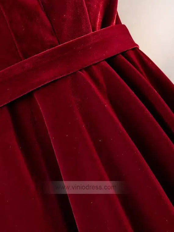 Simple Burgundy Velvet Prom Dresses Spaghetti Strap Formal Dress FD1007-prom dresses-Viniodress-Viniodress