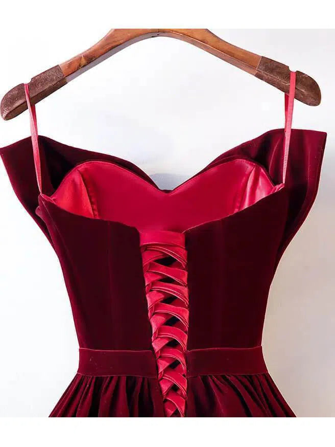 Prom Dress 2025 Simple Burgundy Velvet Prom Dresses Spaghetti Strap Formal Dress FD1007-unique prom dresses-Burgundy-US 2-Viniodress