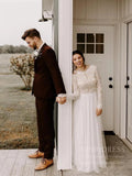 Simple Cheap Rustic Wedding Dresses with Long Sleeves VW1131-wedding dresses-Viniodress-Viniodress