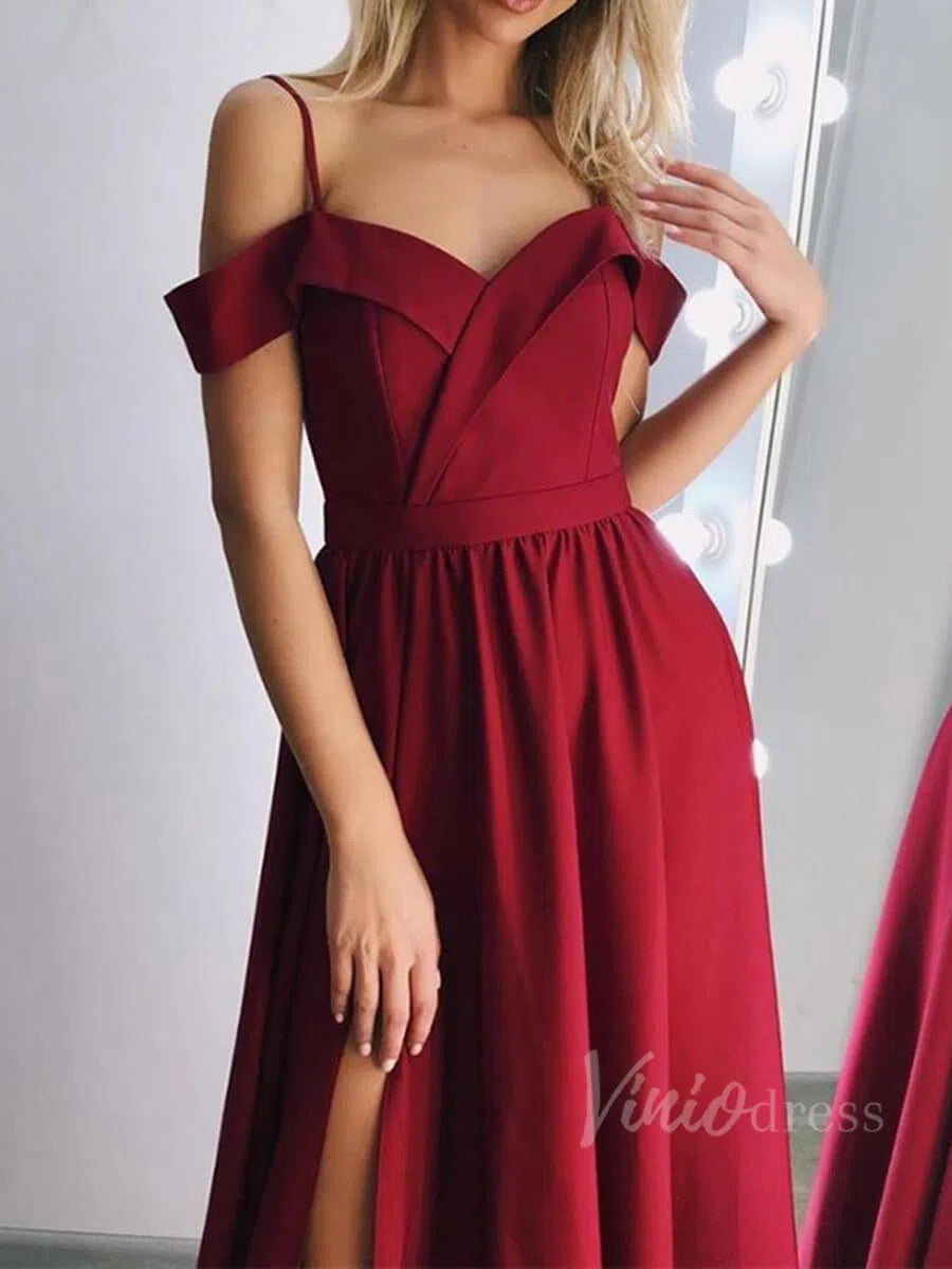 Prom Dress 2025 Cheap Simple Dark Red Formal Dresses with Slit FD1503-unique prom dresses-Rose Red-Custom Size-Viniodress