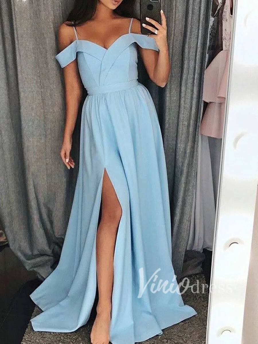 Prom Dress 2025 Cheap Simple Dark Red Formal Dresses with Slit FD1503-unique prom dresses-Light Blue-Custom Size-Viniodress