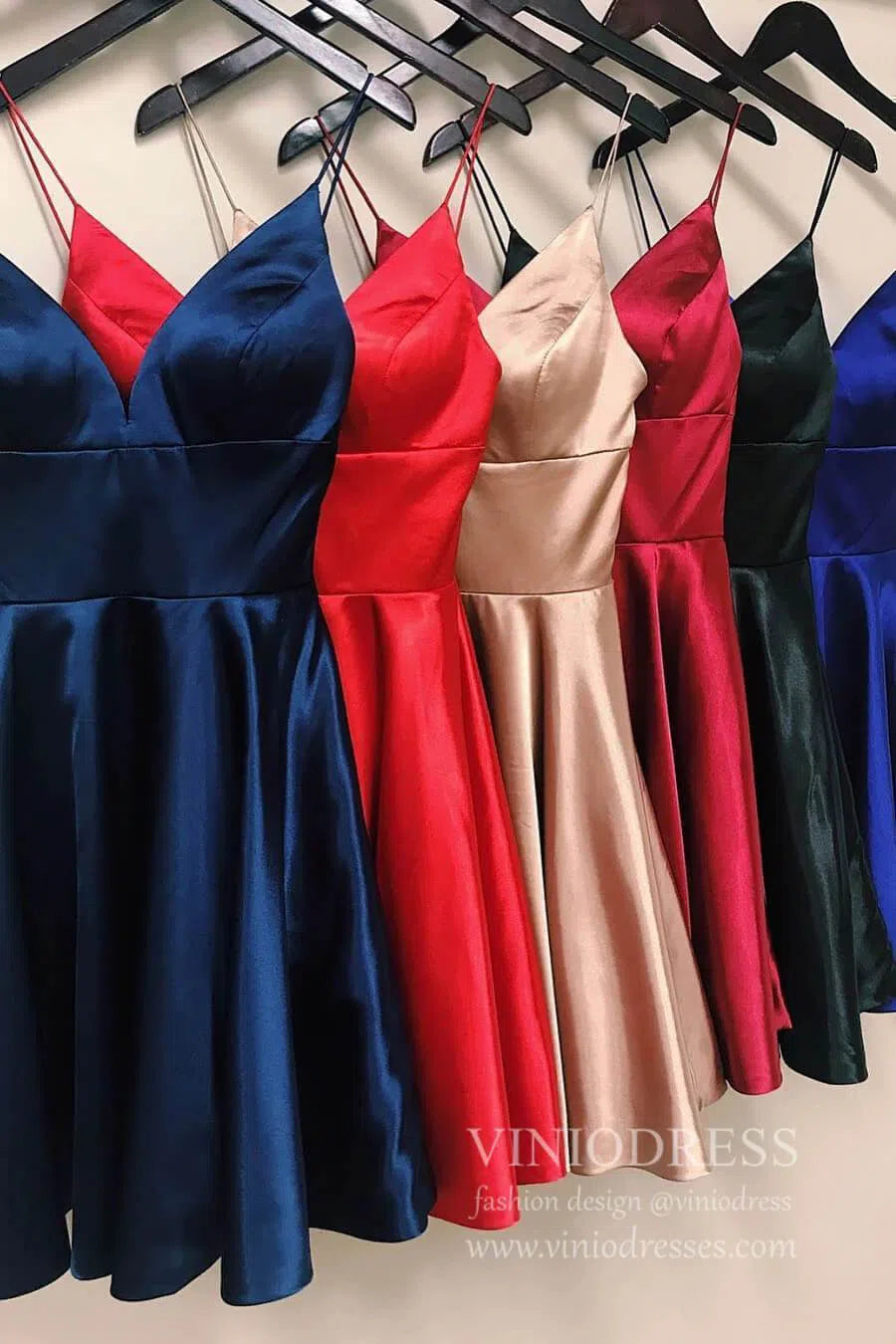 Short Prom Dresses 2025 Simple Dark Red Prom Dresses Short Satin Hoco Dress SD1097-homecoming dresses-Viniodress-Navy Blue-Custom Size-Viniodress