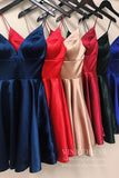 Simple Dark Red Prom Dresses Short Satin Hoco Dress SD1097-homecoming dresses-Viniodress-Navy Blue-Custom Size-Viniodress