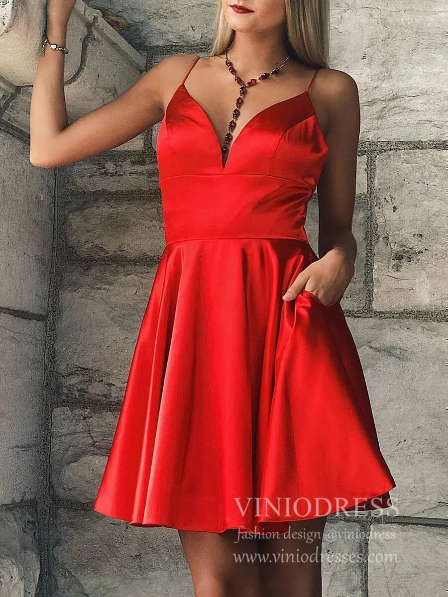 Short Prom Dresses 2025 Simple Dark Red Prom Dresses Short Satin Hoco Dress SD1097-homecoming dresses-Viniodress-Red-Custom Size-Viniodress