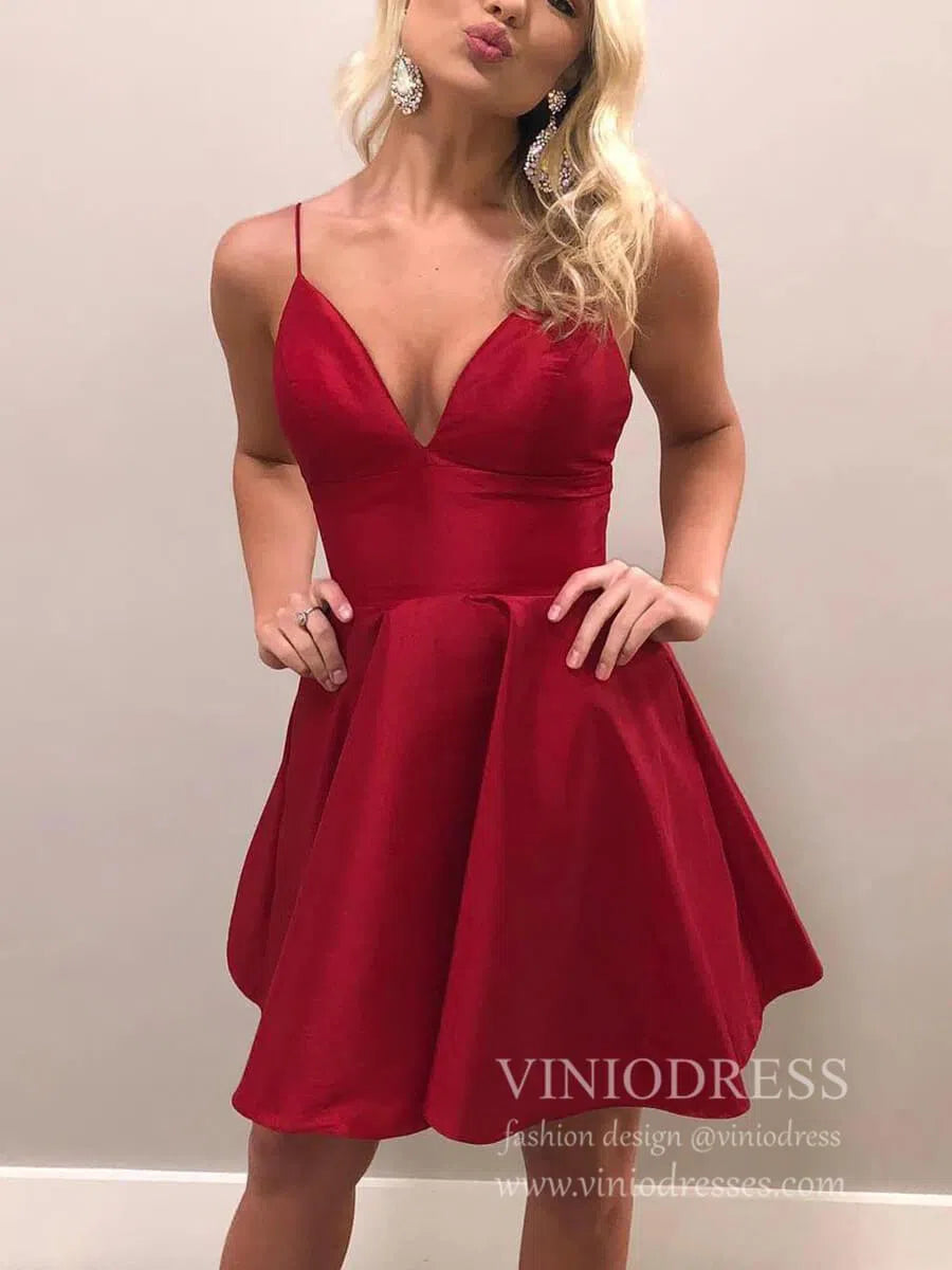 Short Prom Dresses 2025 Simple Dark Red Prom Dresses Short Satin Hoco Dress SD1097-homecoming dresses-Viniodress-Rose Red-Custom Size-Viniodress