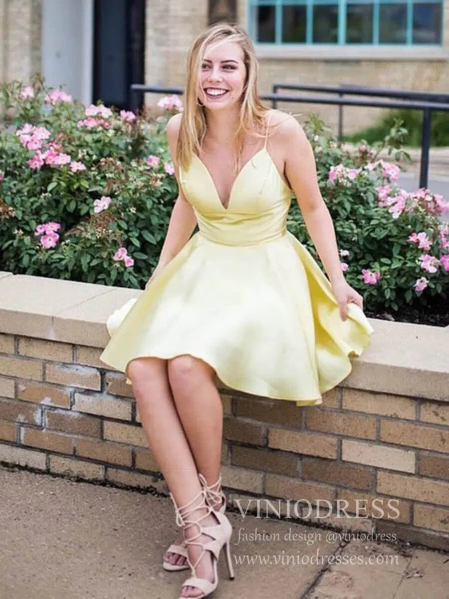 Short Prom Dresses 2025 Simple Dark Red Prom Dresses Short Satin Hoco Dress SD1097-homecoming dresses-Viniodress-Yellow-Custom Size-Viniodress