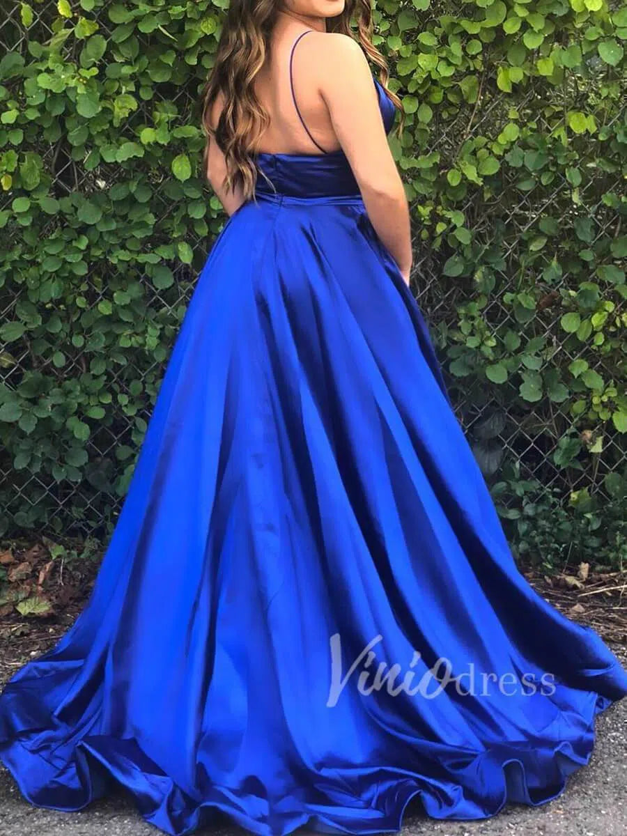 Prom Dress 2025 Simple Dark Red Satin Long Prom Dresses with Pockets Spaghetti Strap FD1514-unique prom dresses-Burgundy-Custom Size-Viniodress