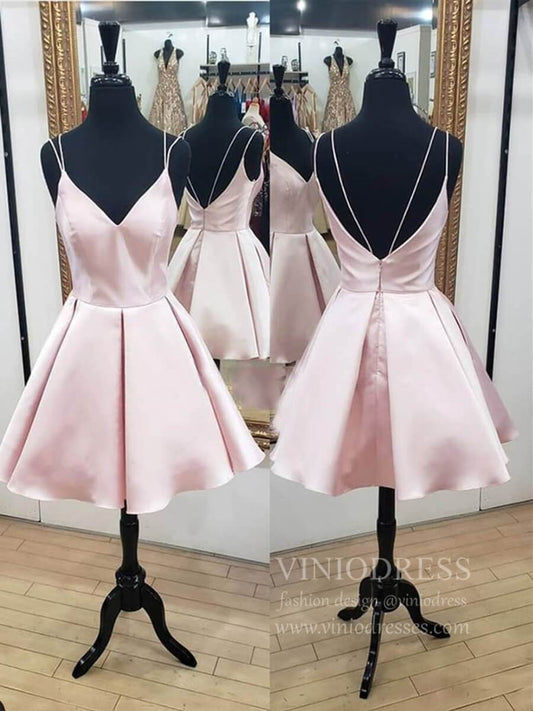 Simple Double Strap Pearl Pink Homecoming Dresses with Pockets SD1289-Homecoming Dresses 2025 -Viniodress-As Picture-Custom Size-