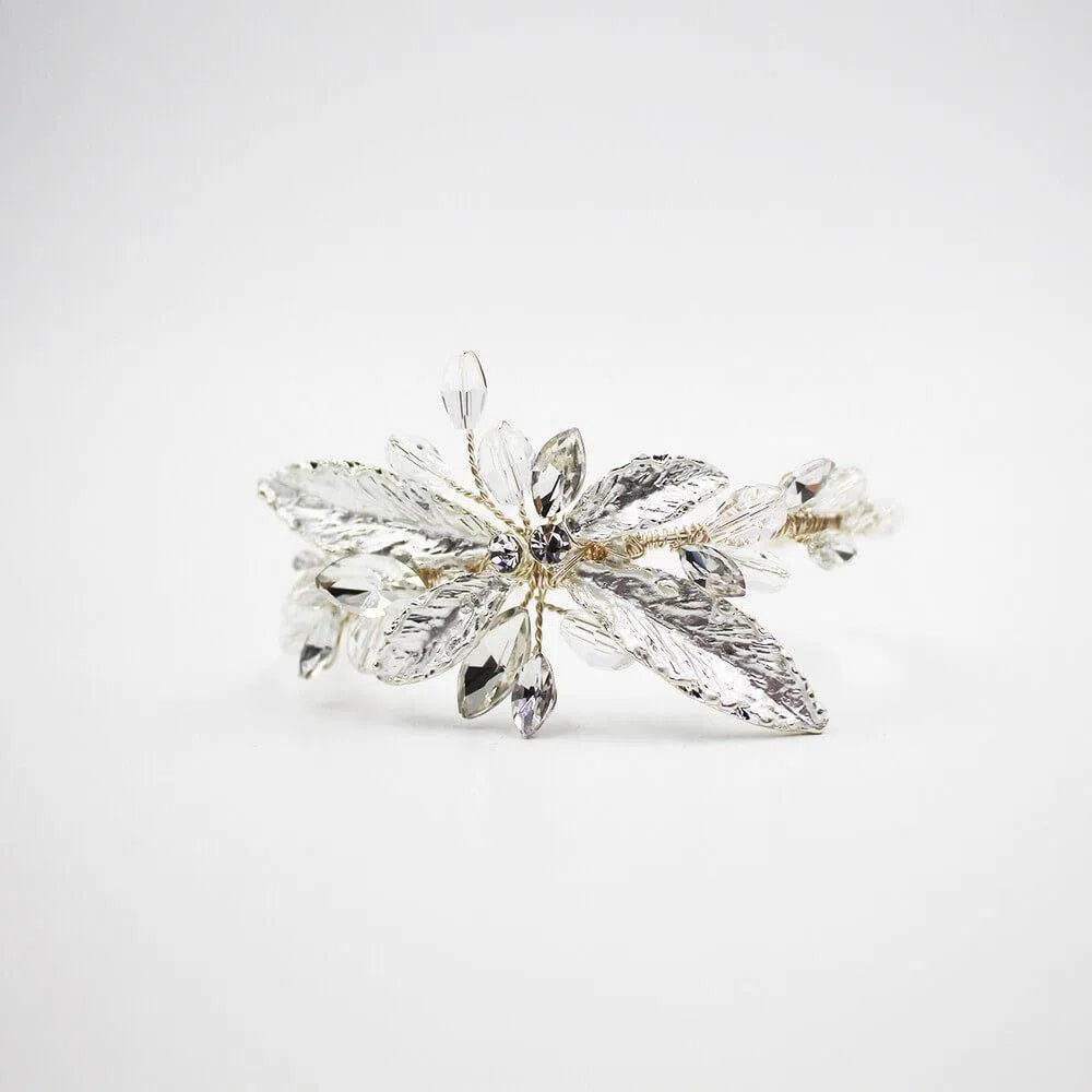 Simple Elegant Leaf Cuff Bracelet AC1097-Bridal Jewelry 2025 -Viniodress-Silver-