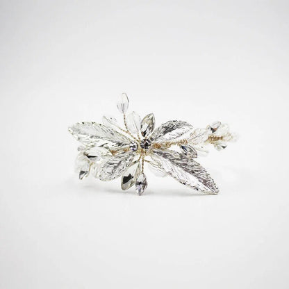 Simple Elegant Leaf Cuff Bracelet AC1097-Bridal Jewelry 2025 -Viniodress-Silver-