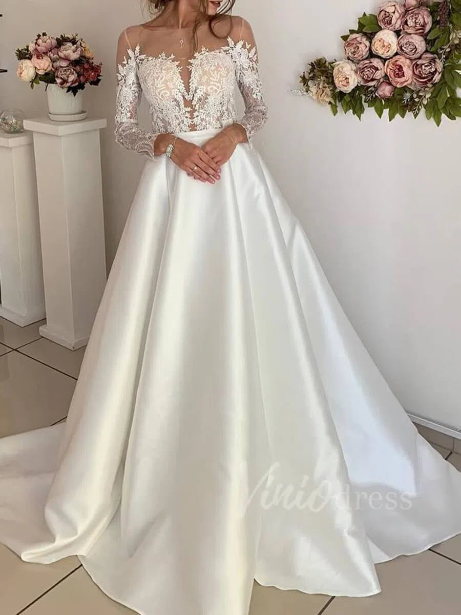 Simple Elegant Long Sleeve Wedding Dresses 2019 VW1275-wedding dresses-Viniodress-Ivory-Custom Size-Viniodress