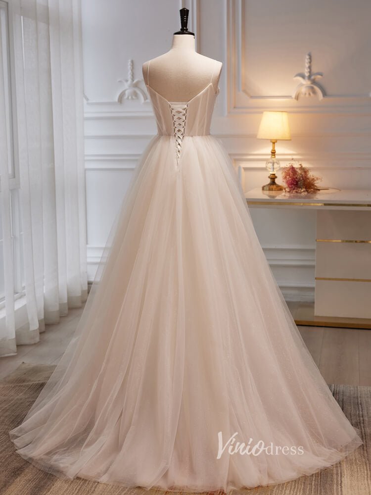 Simple Elegant Tulle Ball Gown Light Champagne Prom Dresses Spaghetti Viniodress Simple Elegant Tulle Ball Gown Light Champagne Prom Dresses Spaghetti Viniodress