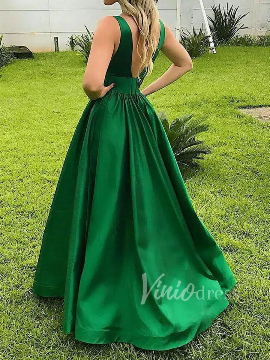 green emerald velvet dress Modern Evening Dress A-Line Strapless Satin Fabric Floor-Length Pleated Formal Party Dresses Forest Green Pageant Dress main image 1