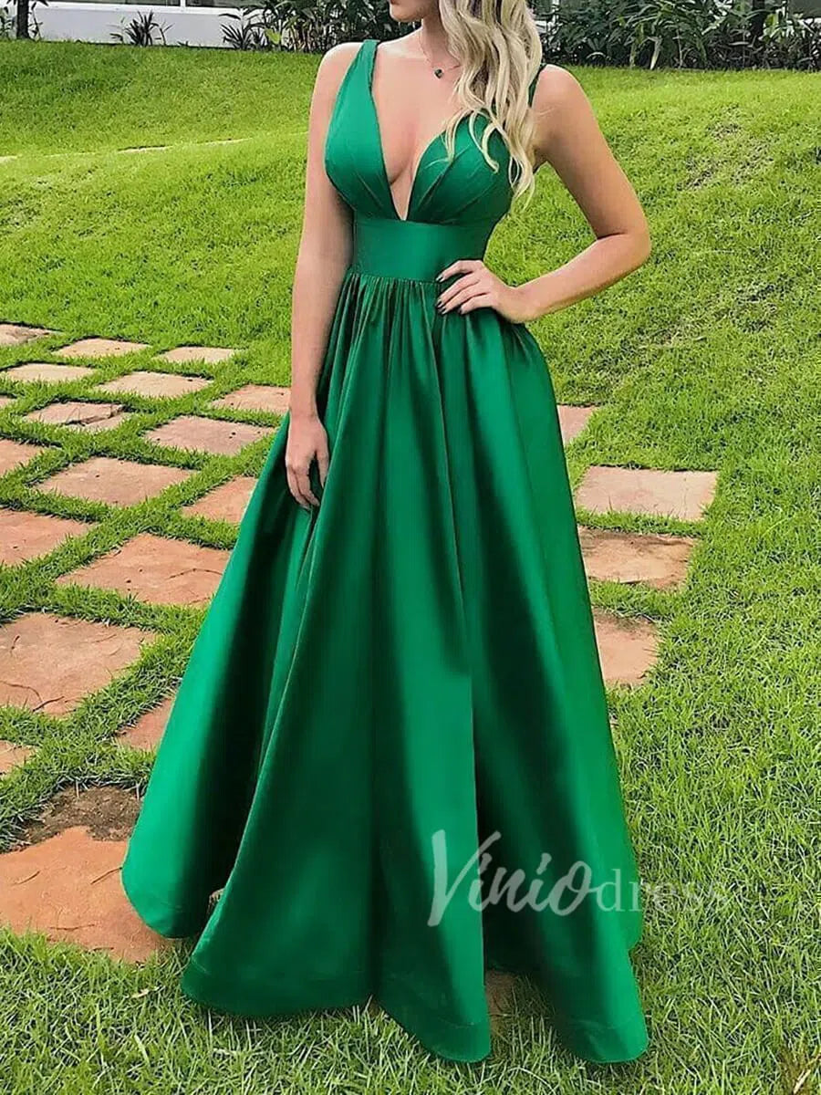 princess polly baby blue dress Elegant V Neck Backless Emerald Green Long Prom Dress with Slit, Backl –  abcprom main image 0