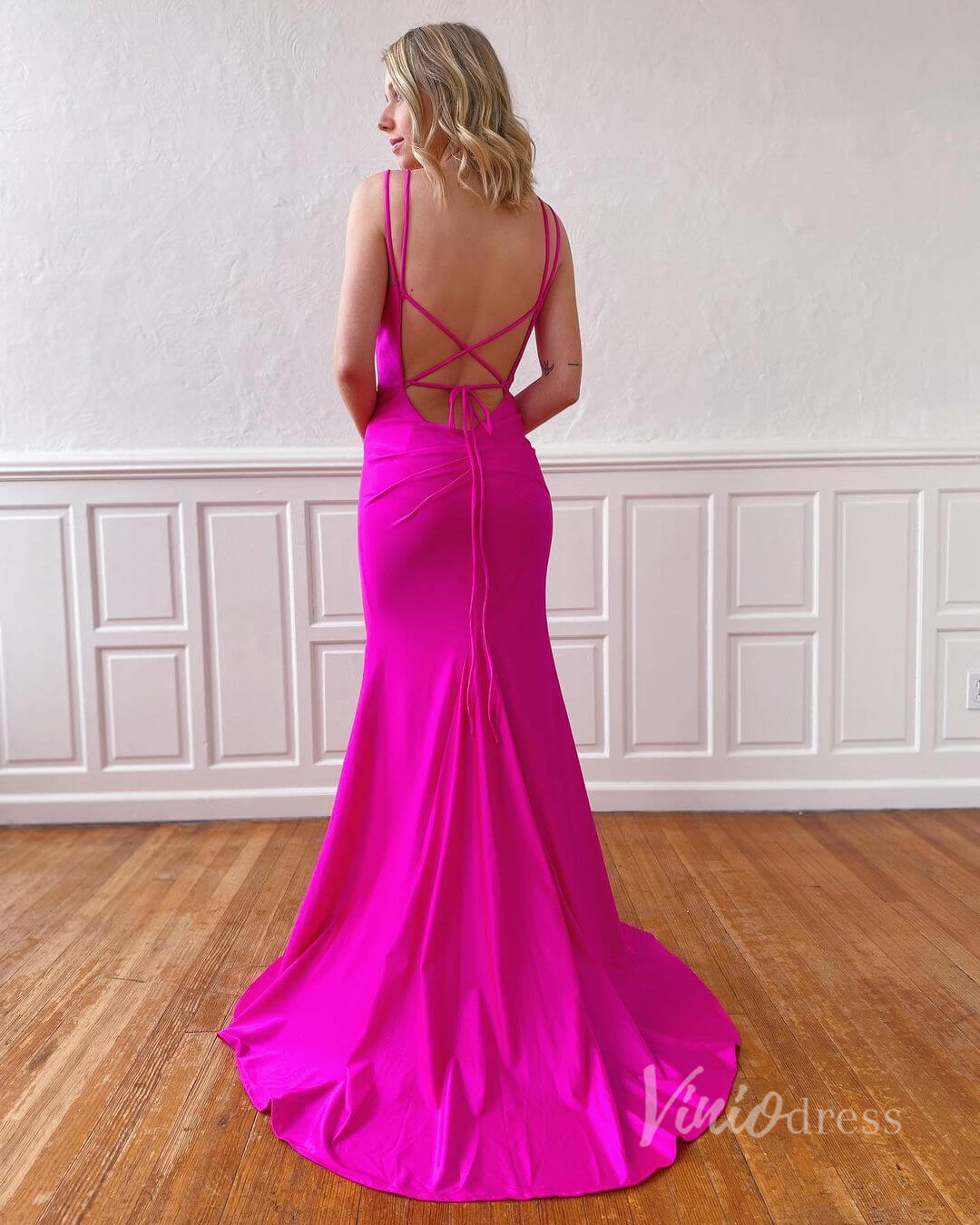 Prom Dress 2025 Simple Fuchsia Mermaid Prom Dress Lace Up Formal Dress FD2852-unique prom dresses-Fuchsia-Custom Size-Viniodress