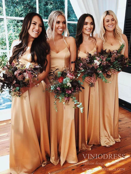 teal bridesmaid dresses asos Simple Gold Long Bridesmaid Dresses Spaghetti Strap Wedding Party Dres –  Viniodress