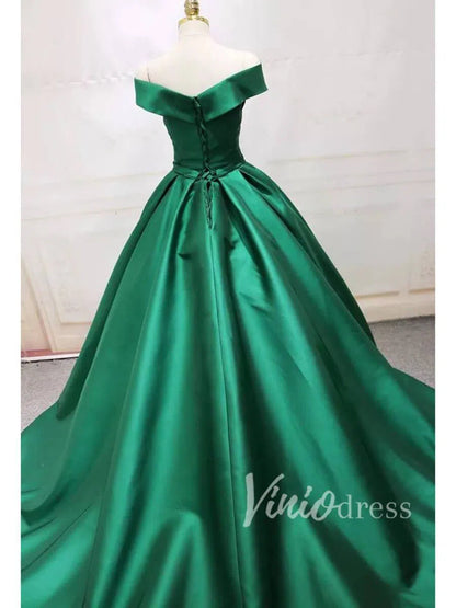 Simple Green Satin Prom Dresses Long FD1494-prom dresses 2025 -Viniodress-Emerald Green-Custom Size-