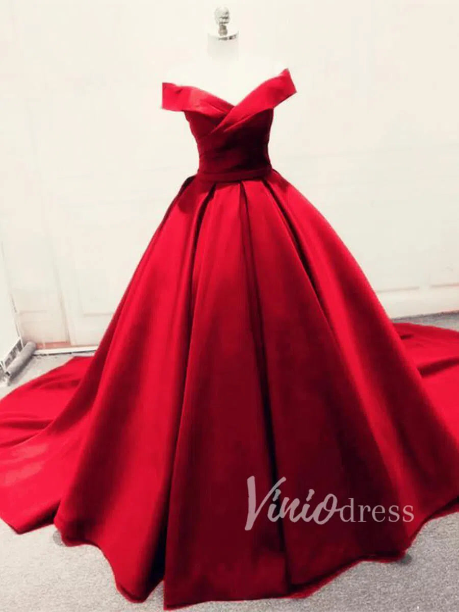 Prom Dress 2025 Cheap Simple Green Satin Prom Dresses Long FD1494-unique prom dresses-Red-Custom Size-Viniodress