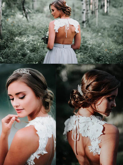 Simple Grey Rustic Wedding Dresses Lace Appliqued Chiffon Wedding Dress VW1418-wedding dresses 2025 -Viniodress-Grey-Custom Size-