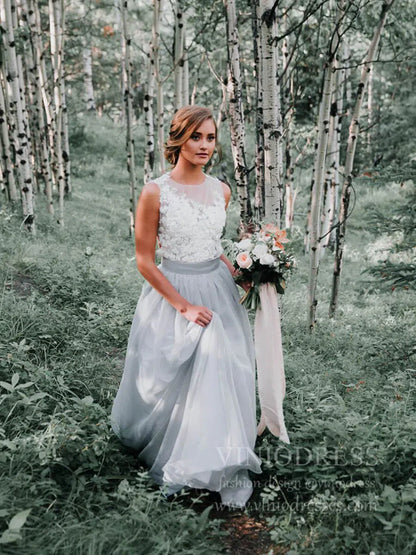 Simple Grey Rustic Wedding Dresses Lace Appliqued Chiffon Wedding Dress VW1418-wedding dresses 2025 -Viniodress-Grey-Custom Size-