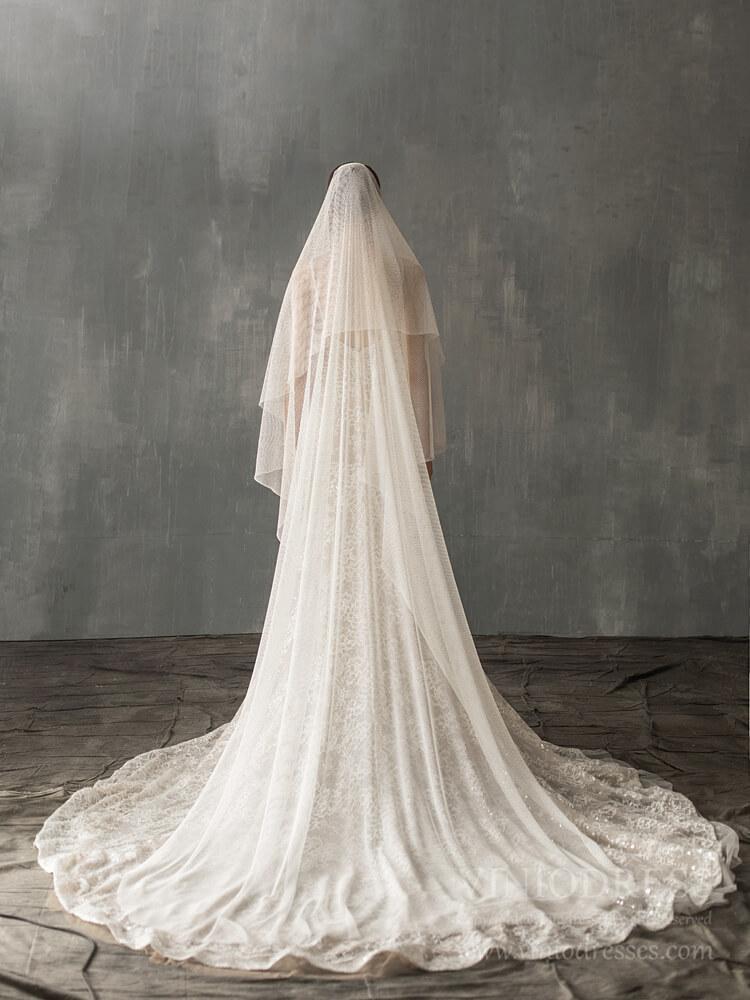 Simple Ivory Tulle Bridal Cathedral Veil AC1241-Bridal Veil 2025 -Viniodress-Ivory-