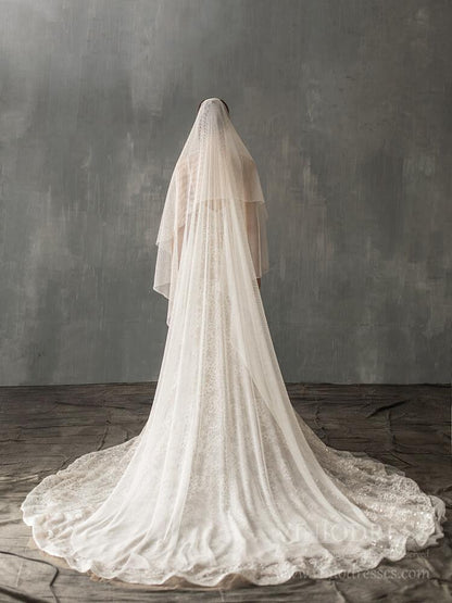 Simple Ivory Tulle Bridal Cathedral Veil AC1241-Bridal Veil 2025 -Viniodress-Ivory-